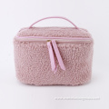 Autumn Winter New Arrival Lamb Wool Sherpa Makeup Bag Box Travel Cosmetic Toiletry Bag Case